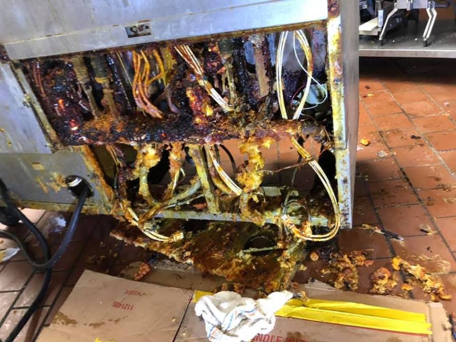 Burned fryer internals
