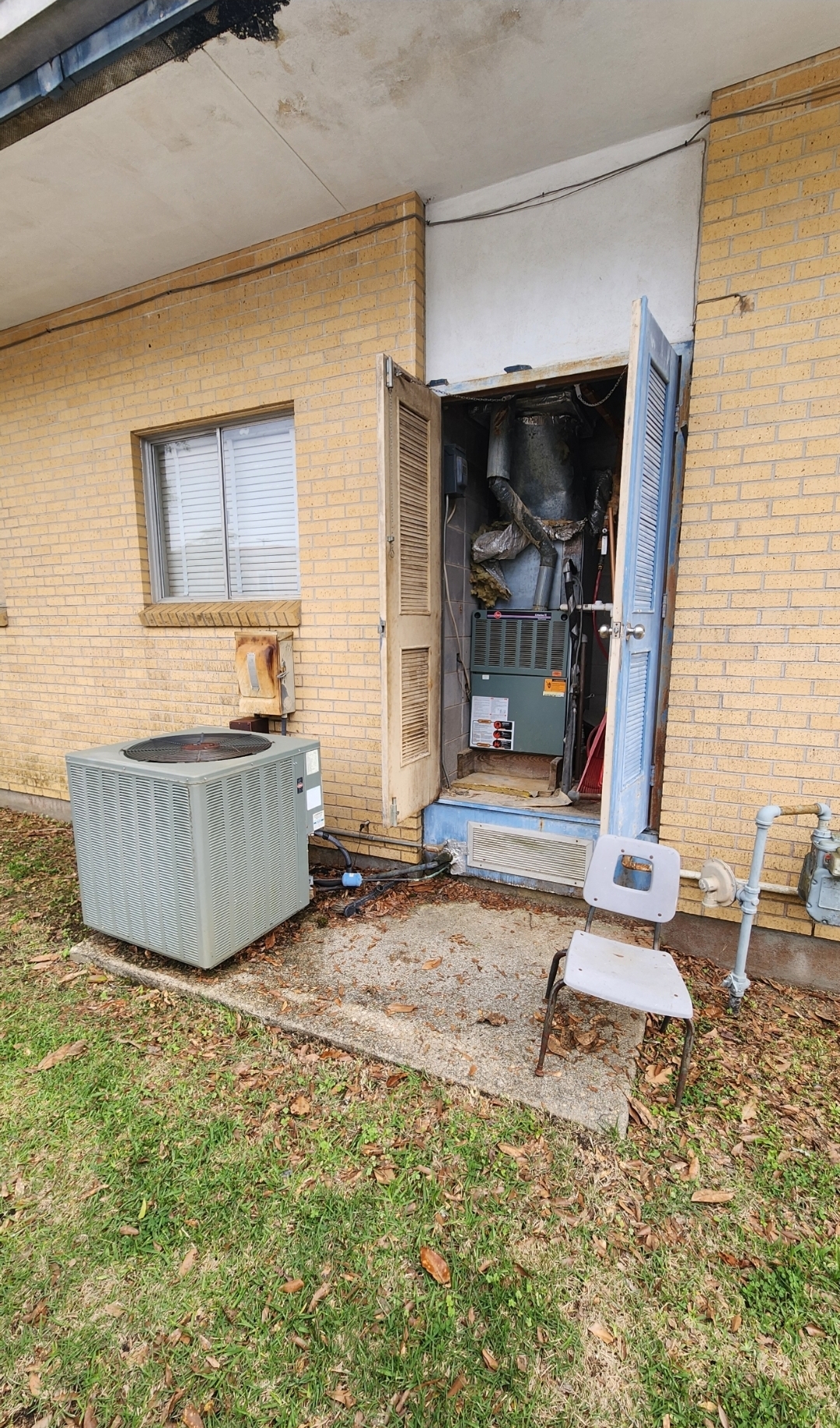 Before — old Rheem furnace, ductwork destroyed