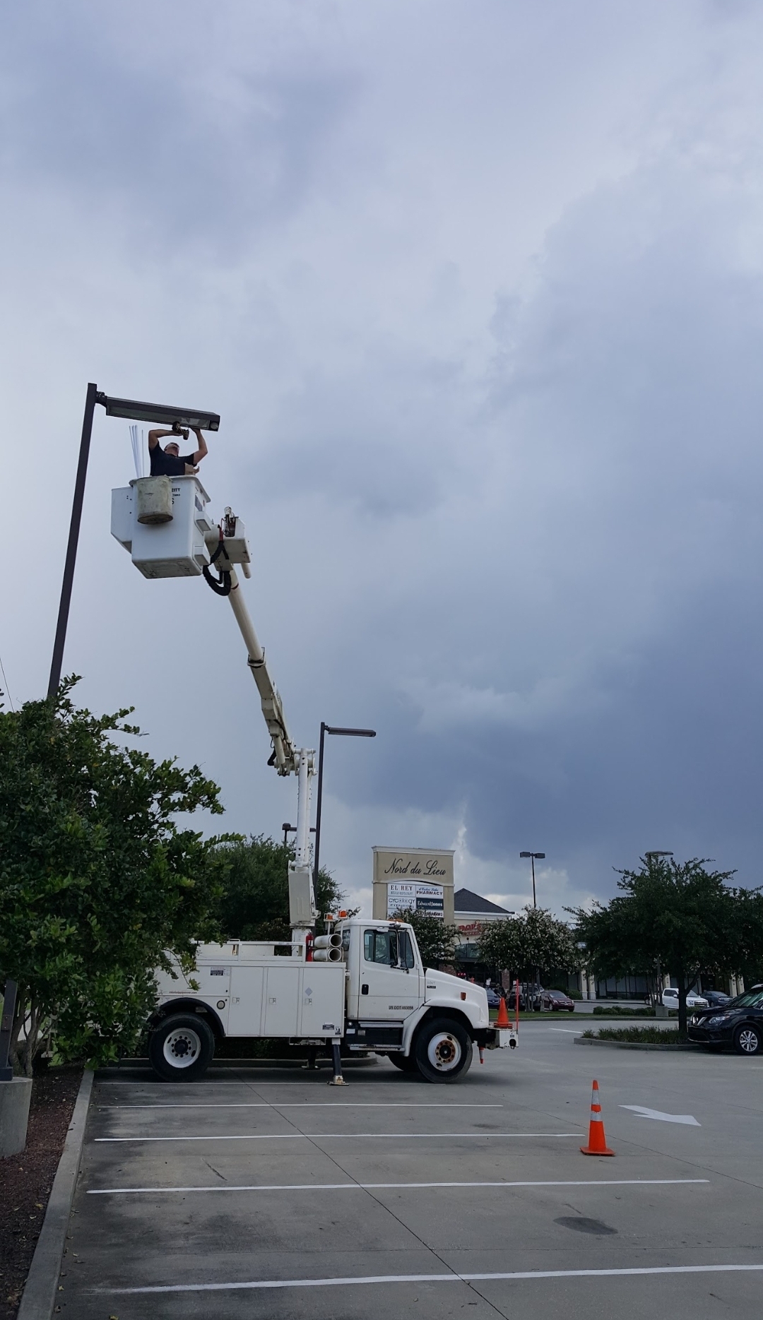 Bucket truck commercial parking lot