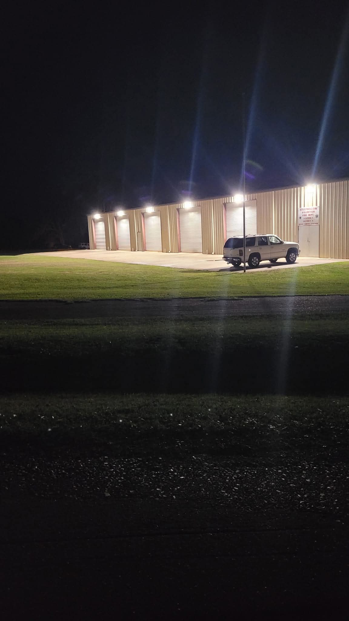 Fire station exterior night lighting after
