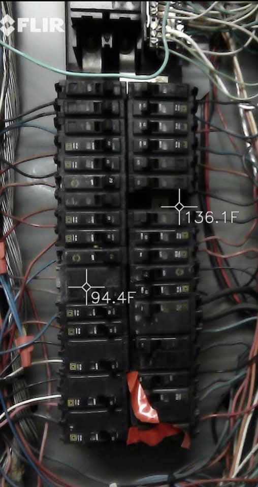 FLIR thermal panel normal view with temp overlay